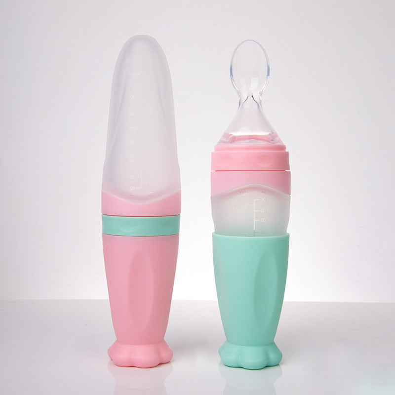 Silicone Baby Feeding Spoon Rice Cereal Feeder Bottle
