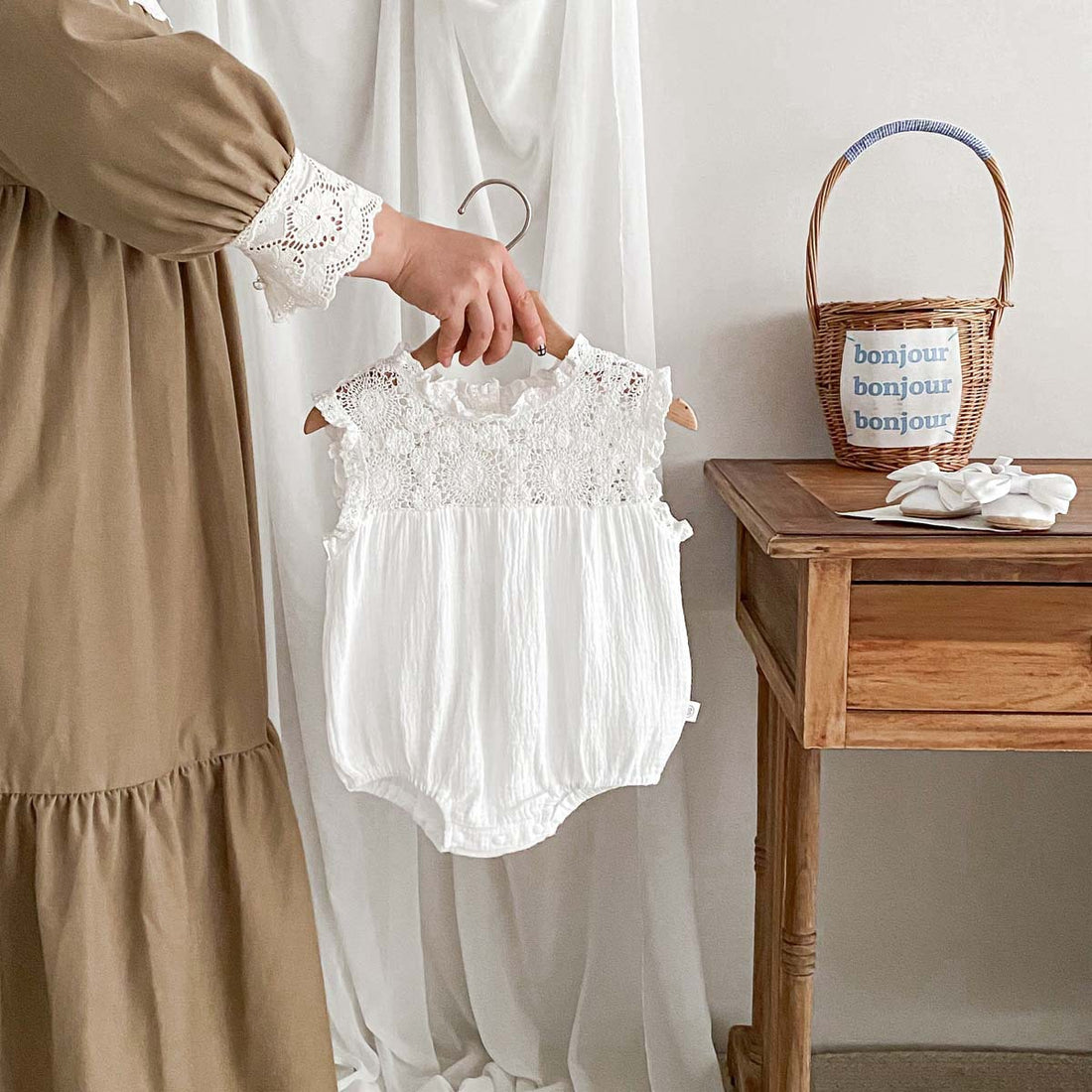 Baby Girl Summer Waffle Lace Romper