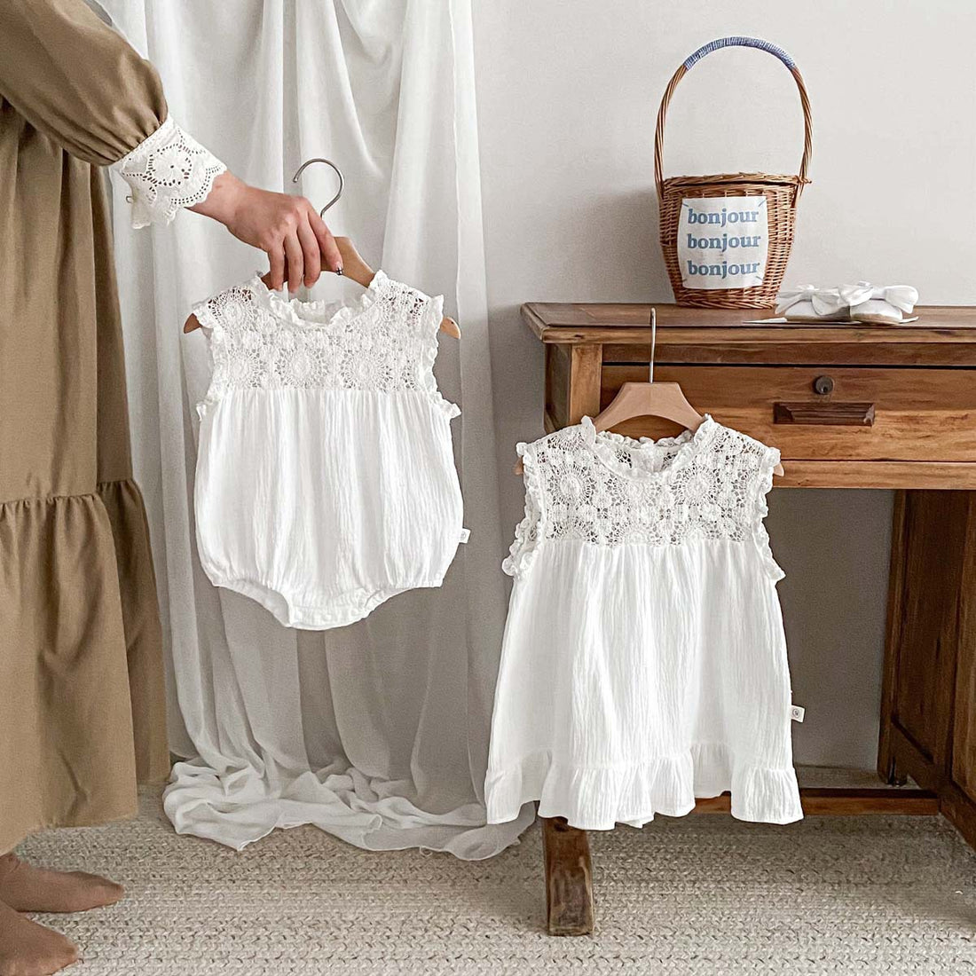 Baby Girl Summer Waffle Lace Romper