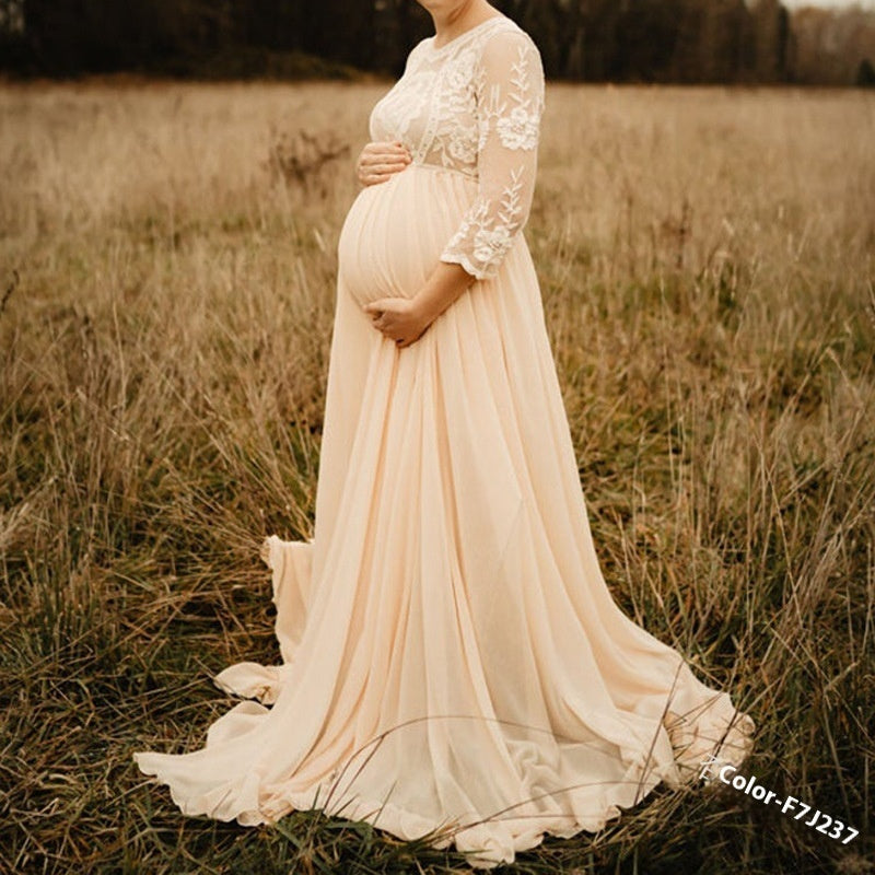 Lace Chiffon Maternity Dress Patchwork