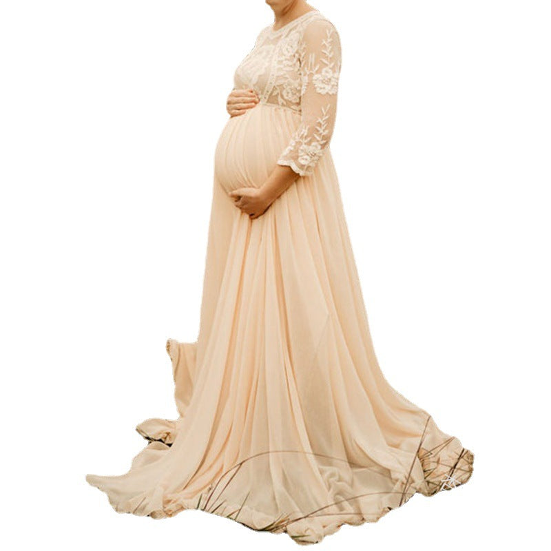 Lace Chiffon Maternity Dress Patchwork