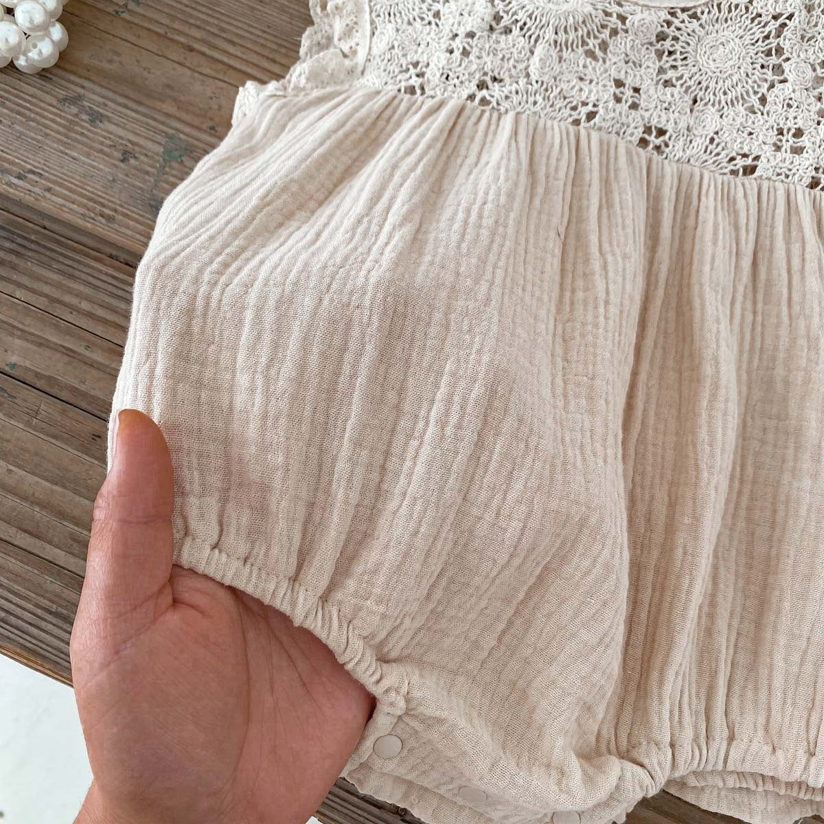 Baby Girl Summer Waffle Lace Romper