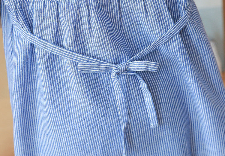 Striped Embroidered Stand Collar Maternity Top